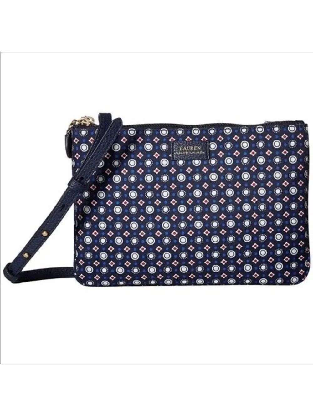 LRL Double Zip Chadwick Geo Print Canvas Faux Leather Combo Crossbody Bag